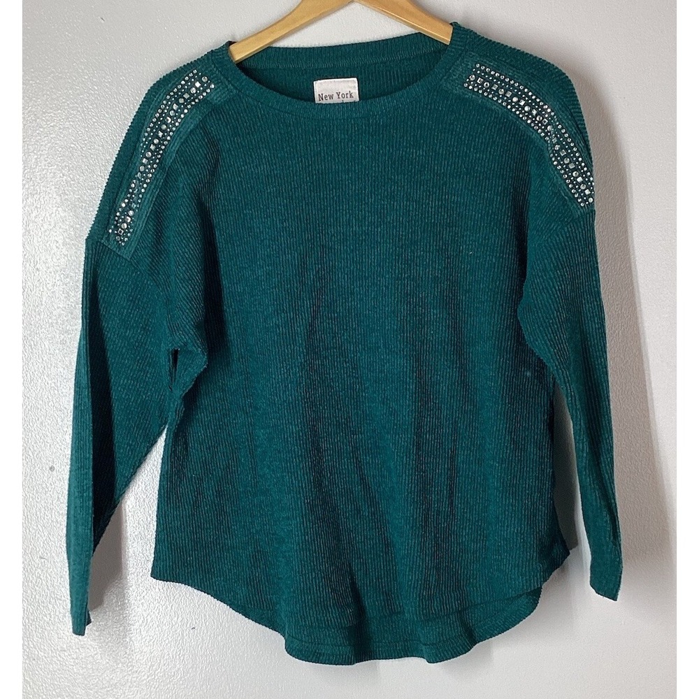 New York Laundry Womens Crow Neck Sweater Pullover Long Sleeve Size L Green